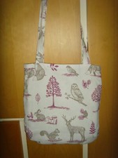 MADE IN  WOODLAND ANIMALS RABBIT FOX OWL BIRD  HEDGEHOG FABRIC TOTE BAG  12IN