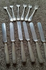 ANTIQUE VINTAGE CUTLERY SET DANIEL& ARTER NEVADA SILVER A1 6 FORKS AND KNIVES