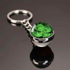 Lucky Crystal Marble Four Leaf Clover Keychain Irish Shamrock Keyring