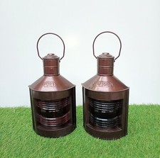 Set of 2 Beautiful Oil Lamps in Red & Green Colour Boat Light Port Lantern Decor