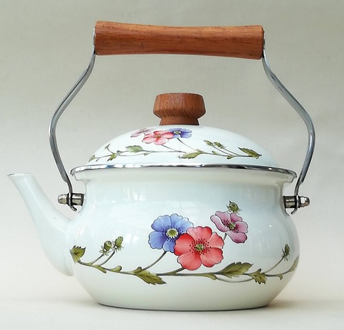 Vintage white enamel teapot - vintage,