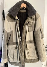 Tom Wolfe Olive Khaki Parka Sherpa Jacket Coat Large L Vintage military green 