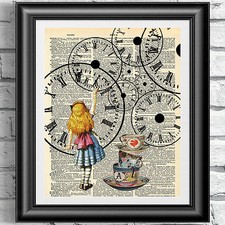 Alice in Wonderland Original Art Print Wall Decor on Antique Page DICTIONARY