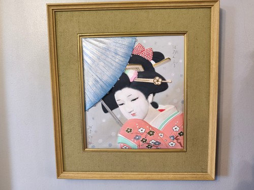 Vintage geisha ceramic relief - geisha,