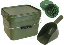 Square Green Bait Bucket 10L + Boilie Grinder + Large Spoon Carp Fishing Bait
