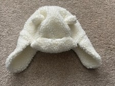 Teddy fur hat 1-2 Yrs 12-24 Months Cream White Soft Ears Cute Trapper Style VGC