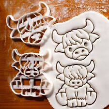 Set of 2 Highland Cow Cookie Cutters - cute farm animal Scottish cattle Kyloe