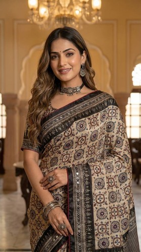Indian designer silk ajrakh - indian,