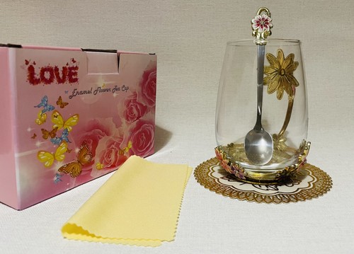 Enamel floral glass tea cup - floral, &