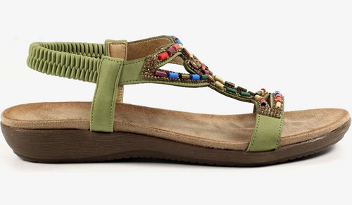 Lunar green beaded low wedge - beaded,