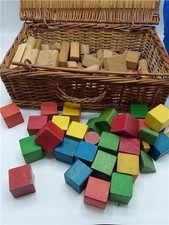 Vintage Wooden Building Blocks 70 Pieces 2 Sets Plain Shapes & Coloured Shapes 