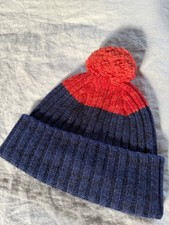 Toast woolly bobble hat navy/red