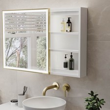 Brass Sliding Recessed Mirrored Bathroom Cabinet with Lights 600x60 ELARASQBB600