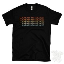 LLANFAIR-YM-MUALLT REPEATED RETRO STYLE T-SHIRT mens & womens uk place name gift