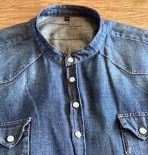 MENS RARE MULTI BUTTON WIRED DENIM GRANDAD SHIRT BY ALLSAINTS.   18. COLLAR. XL