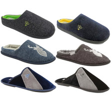 Dunlop Mens Slippers Memory Foam Mule Slip On House Shoes Plush Lined Non Slip