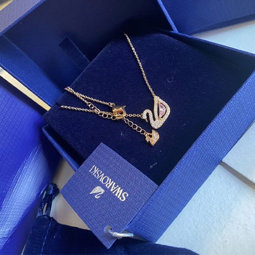 Dazzling swan necklace pink - necklace,