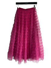 Dior -Midi Ruffle Skirt- Raspberry Pink Tulle + Silk Slip Skirt XS FR34 UK6 US2