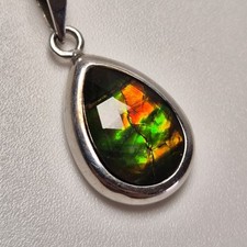 Korite Ammolite Gemstone Sterling Silver Teardrop Pendant Necklace Matrix 925