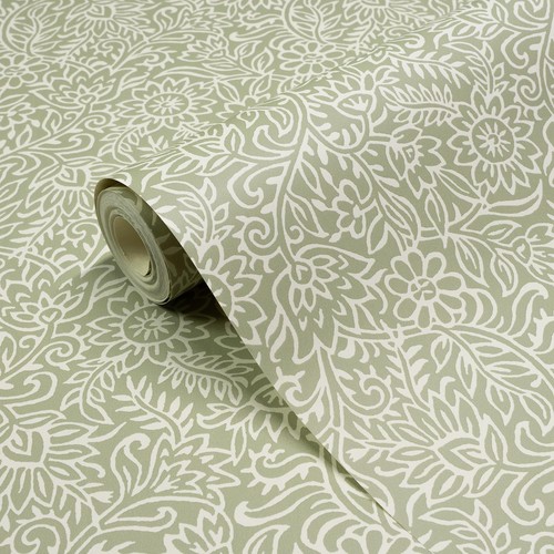 Sage green patterned - green, wallpaper