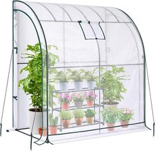 Walk In Lean to Greenhouse Garden Grow House W/ 2 Zippered Doors & Window, White