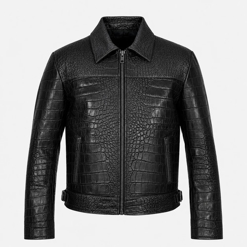 Men black crocodile - black, embossed
