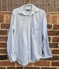 Mens Authentic Balmain Shirt Paris Long Sleeve 15" Collar Blue square pattern.. 