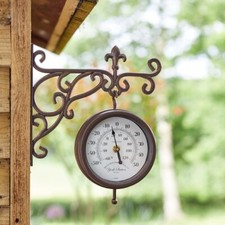 Garden York Station Wall Clock & Thermometer Double Sided 25x 28.5cm Outdoor