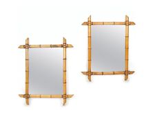 A Pair of Early 20th Century French Beech Faux Bamboo Mirrors
