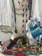 NATIVE AMERICAN HAND CRAFTED BEADED LOT - NECKLACE,  BRACELET,  JEWELRY -Vintage