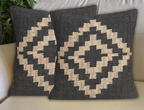 Vintage throw pillow - throw, jute