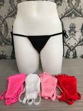 Leg Avenue LA2645 Satin Tie Side Thong One Size IN Black, White & Light Pink