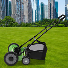 Wheeled 5-Blade Lawn Mower Manual Reel Push Walk Behind Dual Adjustable Height