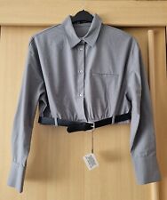 Zara Women Belted Longsleeve Cropped Shirt Grey Size M Medium