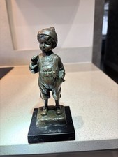 A Vintage Bronze Boy Smoking by Schmidt Felling on Marble Stand.