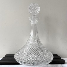 Lead Crystal Glass Ship's Decanter Diamond Cut England c. 1950, 1.5 kg (VGOOD)