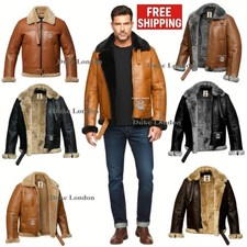 Mens B3 Raf Real Sheep Skin Leather Jacket Aviator Flying Bomber Coat Heavy Duty