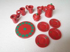 Dolls House Plates and tea coffee set as used with Sylvanian Families. Wooden.