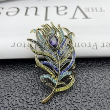 Vintage Style Peacock Feather Brooch Pin With Rhinestones Gift for Women