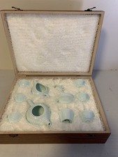 Chinese Tea Set Ceramic In Original Case Light Blue Colour