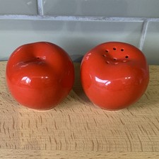 Bright Red Tomato Salt and Pepper Pots / Cellers / Shakers Ceramic Set x 2 