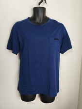 Prada Men’s Navy Blue T Shirt Top XL Designer Logo Ribbon Chest Pocket