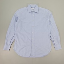 Brioni Mens Shirt Blue 15 Slim Fit Cotton Button Up Long Sleeves