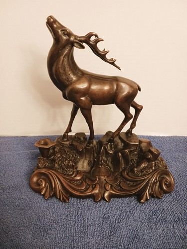 French bronze statue deer - bronze, of