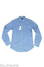 RALPH LAUREN Polo Men's Checked Blue Long Sleeved Shirt (S)