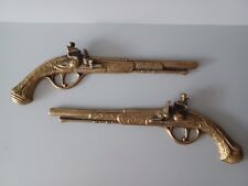 Pair of Vintage Brass Gun Wall Mount Ornament  Lombard England