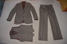 Vintage Brown Wool Suit, 3 Piece Suit, Chest 36', W 30', Leg 32', Michael Barrie