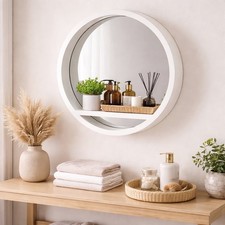 Round Wall Mirror Shelf White