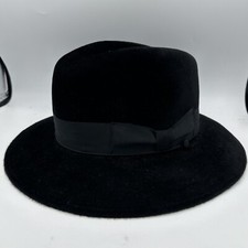 Lock & Co Hatters St James Street Black Fedora Velvet Mens Hat Size 58cm 7 1/8