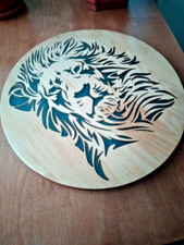 Epoxy resin handmade wooden table with a lion pattern, that glows in the dark.